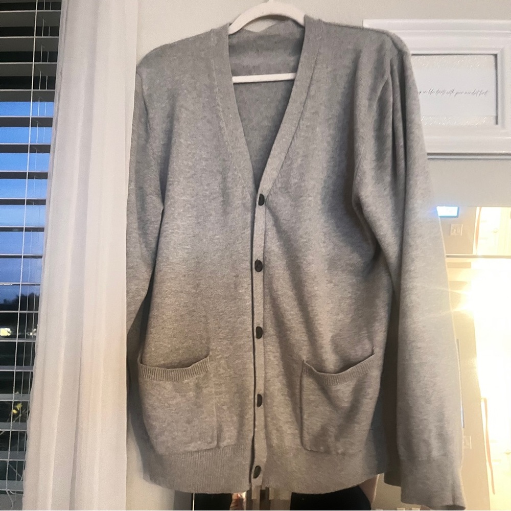 long gray button down cardigan sweater - Picture 3 of 7